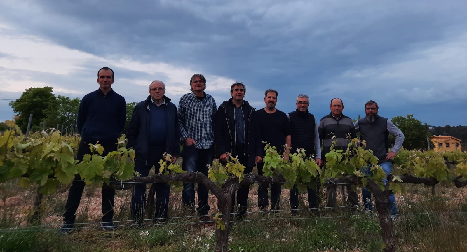 Els vuit viticultors de Que els Bombin al vinyer del Penedès